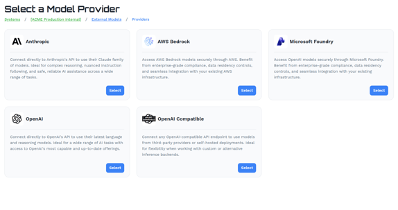 Model provider connections and hosting configuration